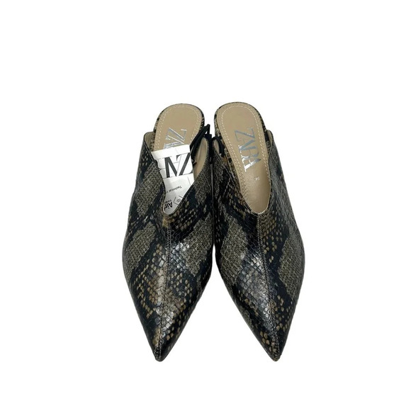 Zara Snakeskin Animal Print High Heeled Mules Size 36 /‎ US 5.5 - Picture 2 of 9